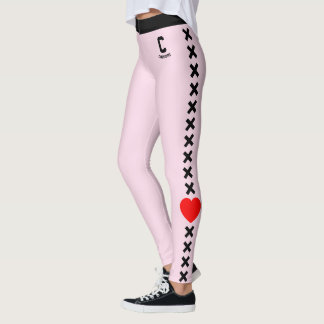 Leggings Personnaliser Nom Blush Rose Noir Motif Rouge Amou