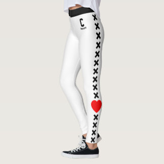 Leggings Personnaliser Nom Mignon Blanc Noir Motif Rouge Am