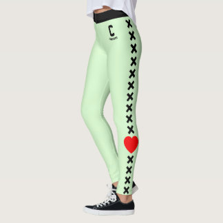 Leggings Personnaliser Nom Vert Menthe Noir Motif Rouge Amo