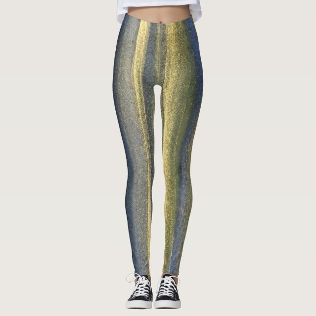Leggings personnalisés Gold Blue Lines (Devant)