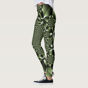 Leggings Pétales à feuilles blanches de forêt verte