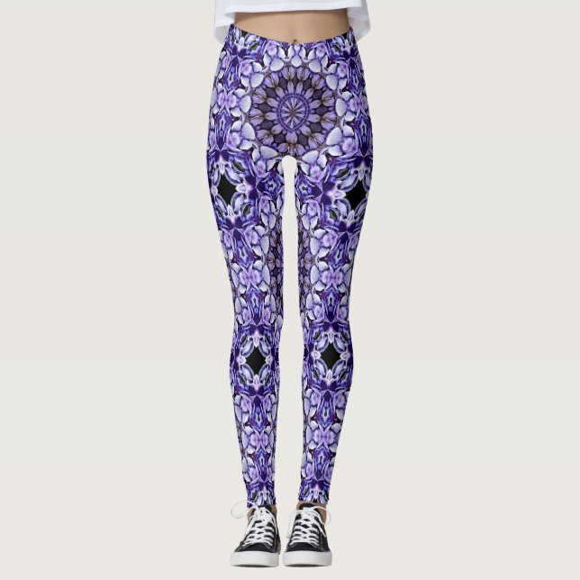 Leggings Pétales de fleurs d'Hydrangea Motif d'art Abstrait (Devant)