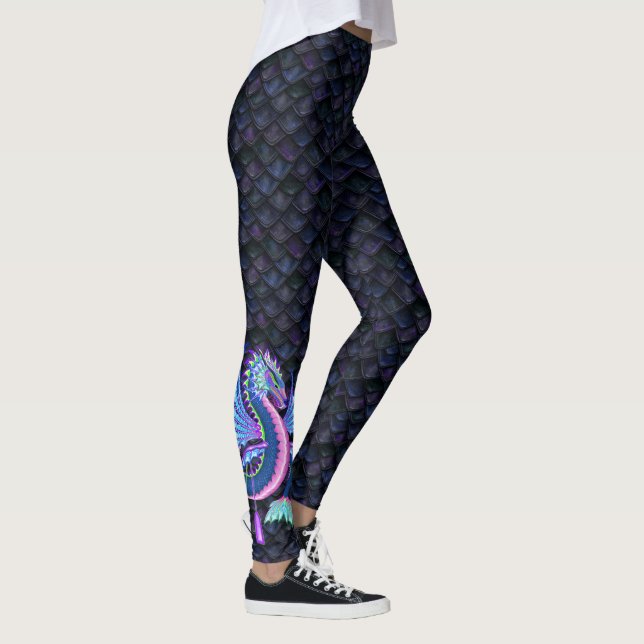 Leggings Petit dragon d'eau aux échelles de dragon bleu (Droite)