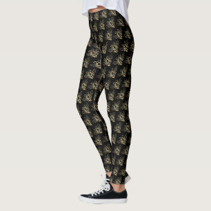 Leggings Petit Motif d'abeille moderne noir et or