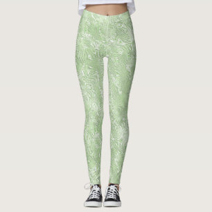 Leggings Petit motif en soie moirée vert citron