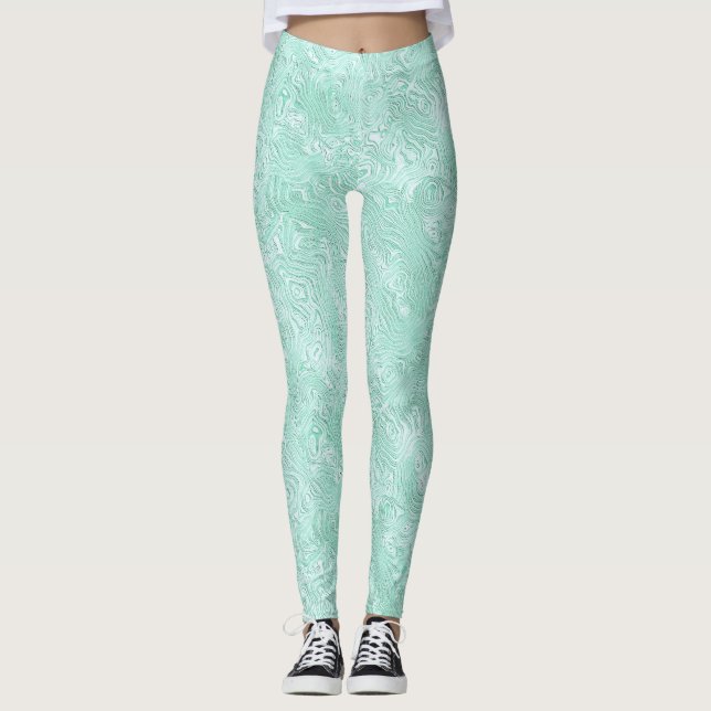 Leggings Petit motif en soie moirée vert menthe (Devant)