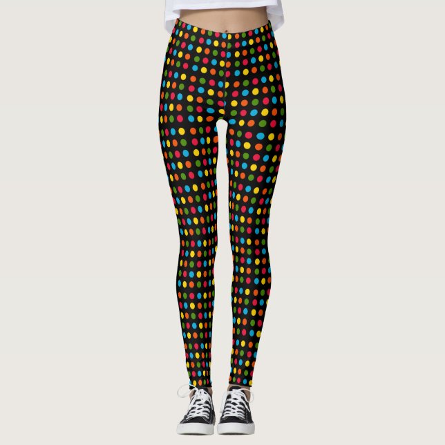 Leggings Petit Motif Polka coloré sur noir (Devant)