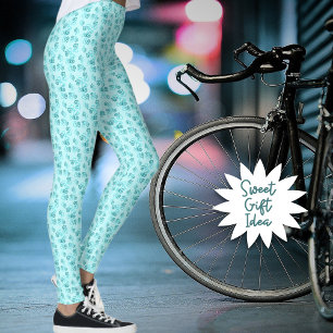 Leggings Petits Coeurs Turquoises Liés Motif sur Pastel Gre