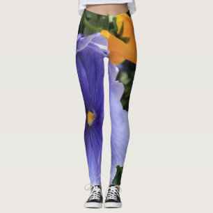 Leggings Photo florale verte pourpre et orange 06 des