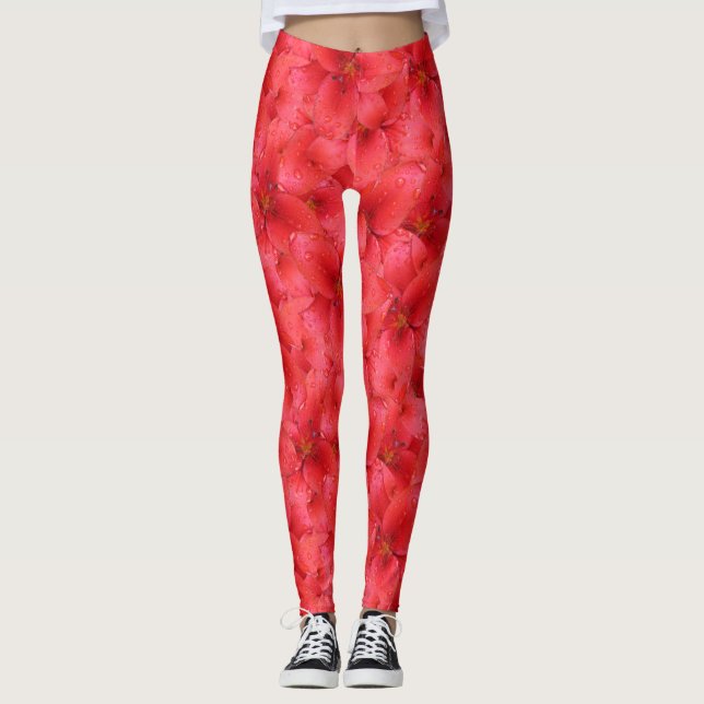 Leggings Photo rouge florale de lis de jardin (Devant)