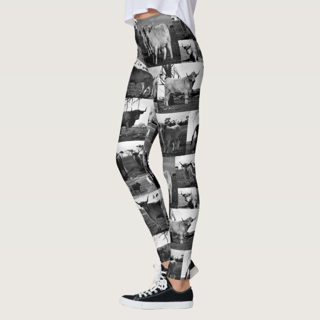 Leggings Photos De Vache Highland En Noir Et Blanc, (Gauche)