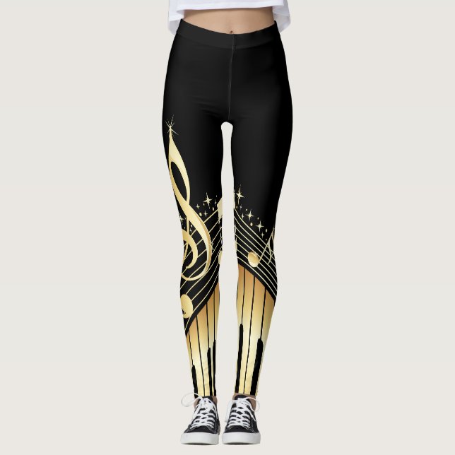 Leggings Piano Key Musical Notes Gold Music (Devant)