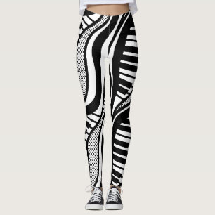 Leggings Piano moderne noir blanc Wavy