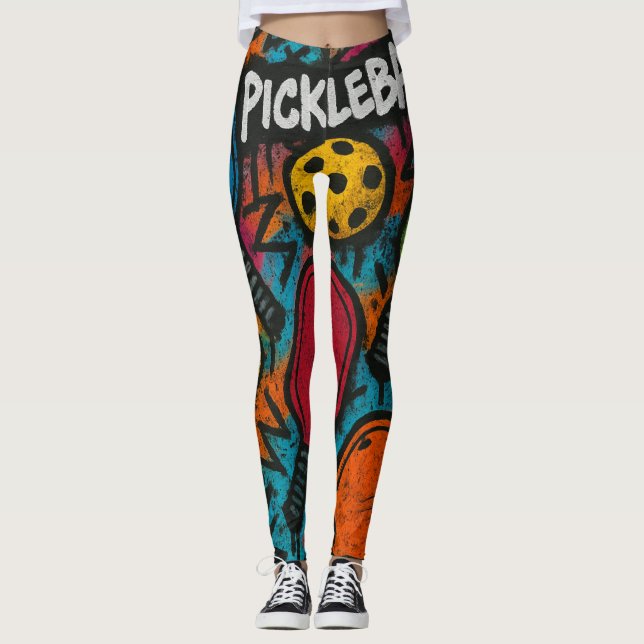 Leggings Pickleball Abstrait Paddle Ball (Devant)