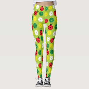 Leggings Pickleball ladybugs et picklaballs sur vert frais