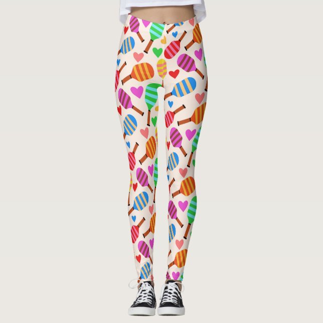 Leggings Pickleball Paddles Motif avec Coeurs (Devant)