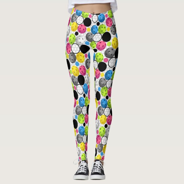 Leggings Pickleballs sur une grille et des guêtres blanches (Devant)
