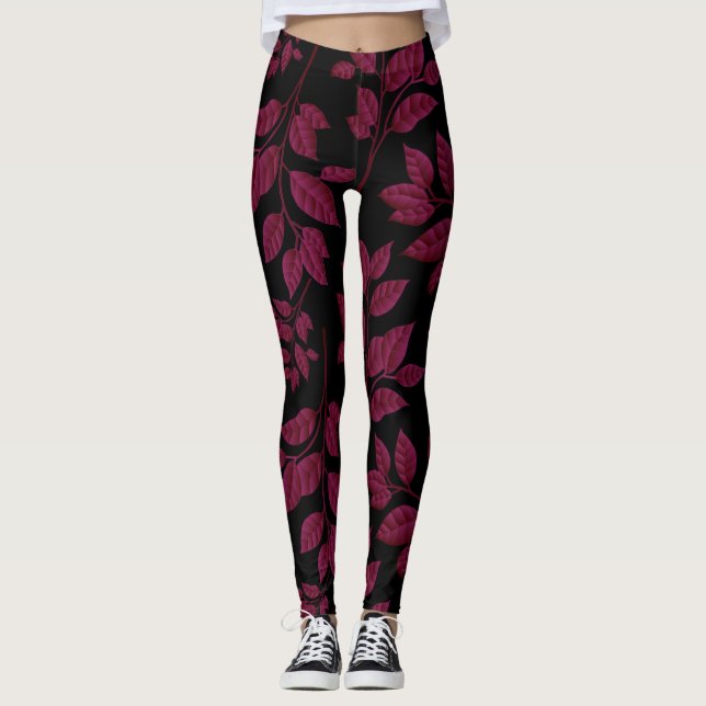 Leggings Pièces de couette noire/Rose pour femmes (Devant)