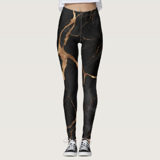 Leggings Pierre de marbre noir Texture Abstraite