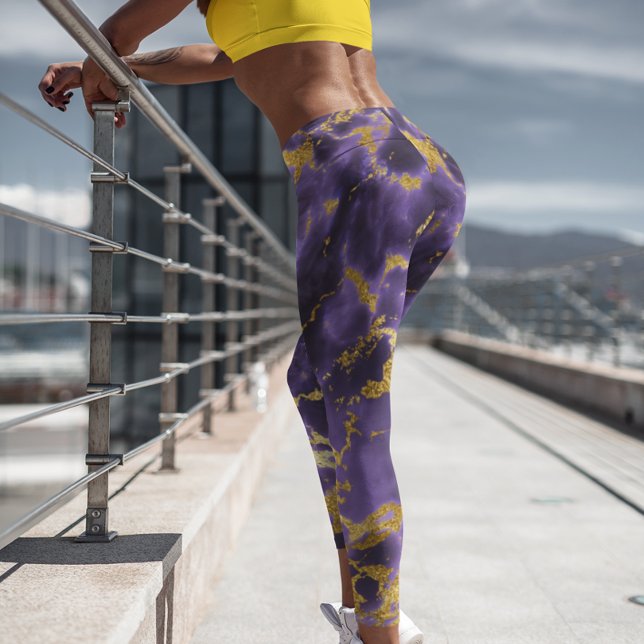 Leggings Pierre de marbre violet violet d'or métallique (Créateur téléchargé)