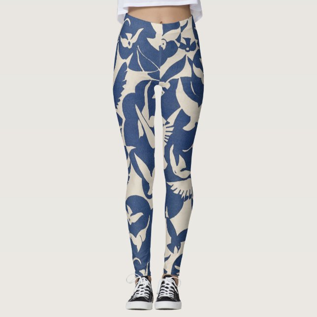 Leggings Pigeons en blanc et bleu motif Leging (Devant)