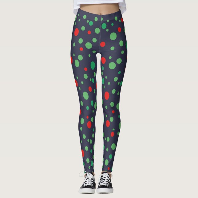 Leggings Piges noires à pointes vert et rouge (Devant)