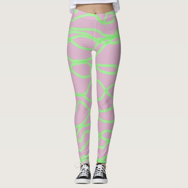 Leggings Pignon rose et vert citron vert crachement Abstrai (Devant)