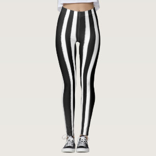 Leggings Pinceau à peinture à rayures verticales noir et bl