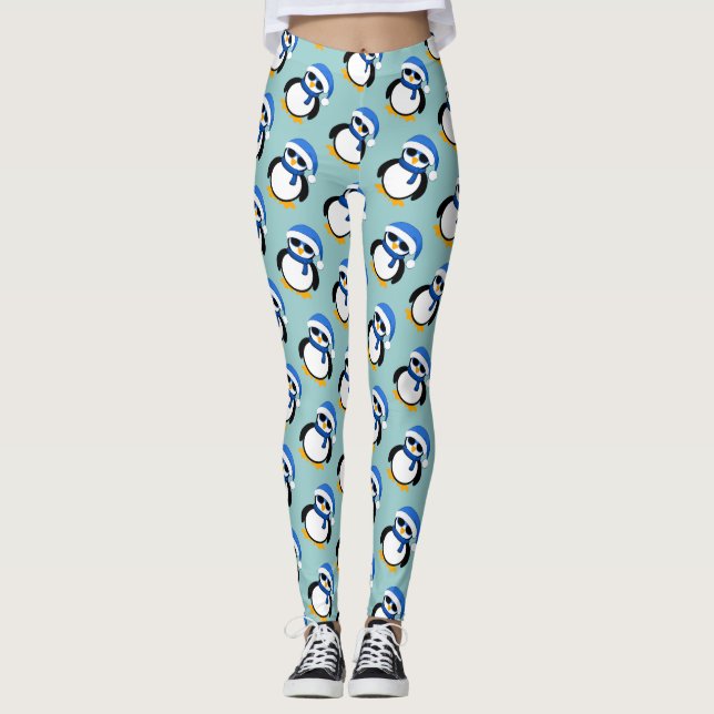 Leggings Pingouin cool de Noël motif d'hiver bleu (Devant)