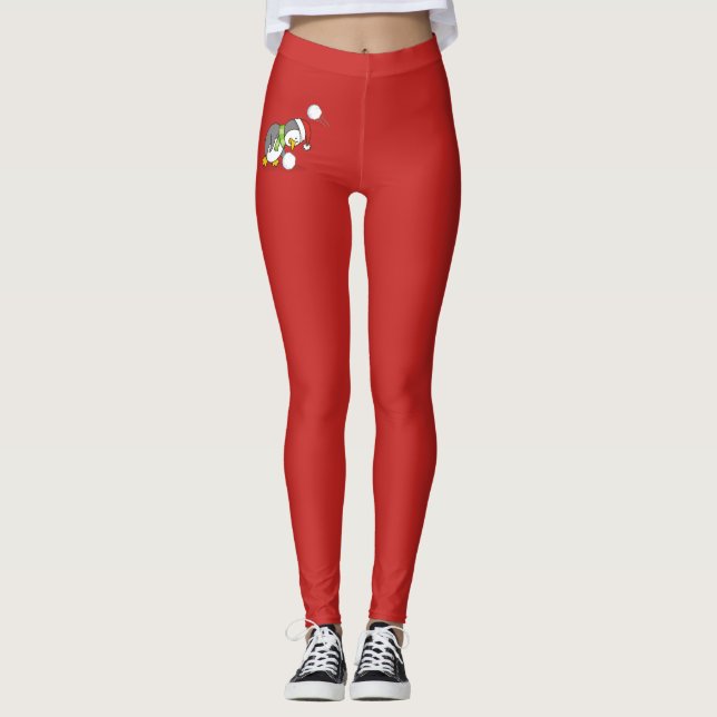 Leggings Pingouin de Noël avec boule de neige (Devant)