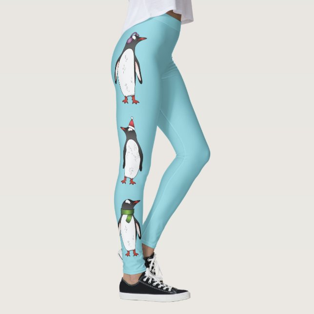 Leggings Pingouins Gentoo De Noël Mignons En Bleu (Droite)