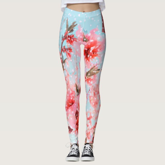 Leggings Pink blossom and flying petals (or snow?) (Devant)