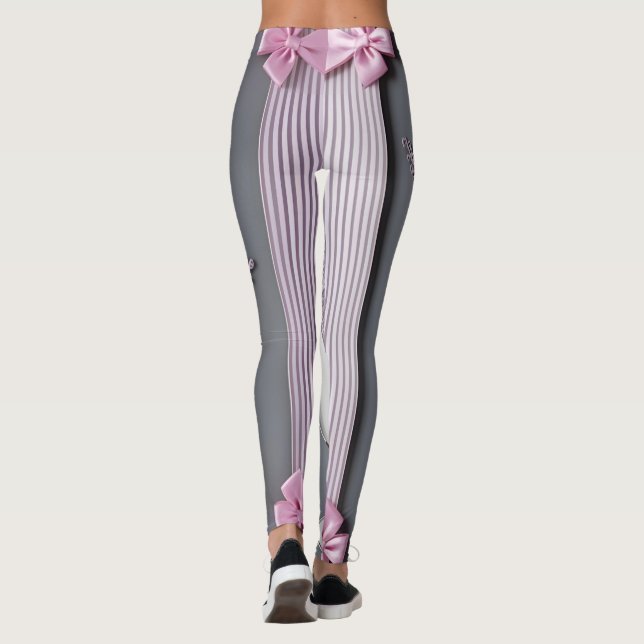 Leggings Pink Bow Cravate rayures art IA (Dos)
