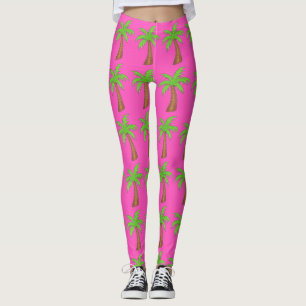 Leggings Pink Green Ile tropicale Palmiers Leges