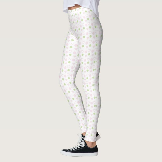 Leggings Pink Green Sweethearts All-Over Pattern (Left)