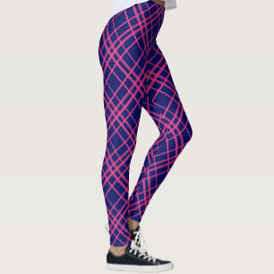 Leggings Pink On Blue Tartan Plaid Design Motif