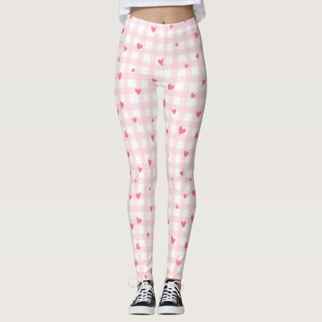 Leggings PInk Plaid avec coeur (Devant)