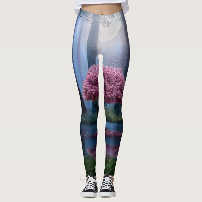 Leggings Pink Tree Pond Forest Photomanipulation (Devant)