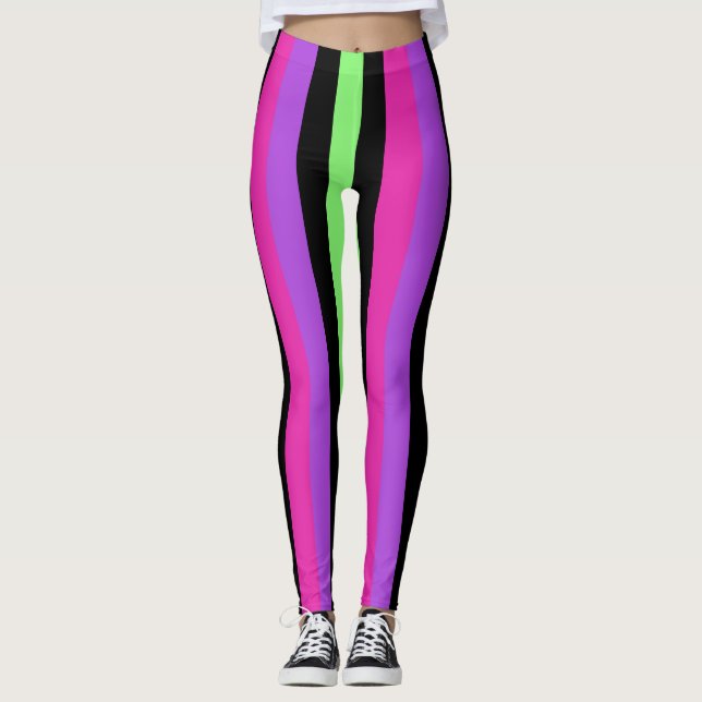 Leggings Pink, violet, vert et noir rayé néon (Devant)