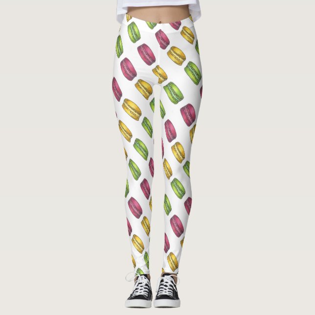Leggings Pink Yellow Pastel French Macaron Macarons Cookies (Devant)