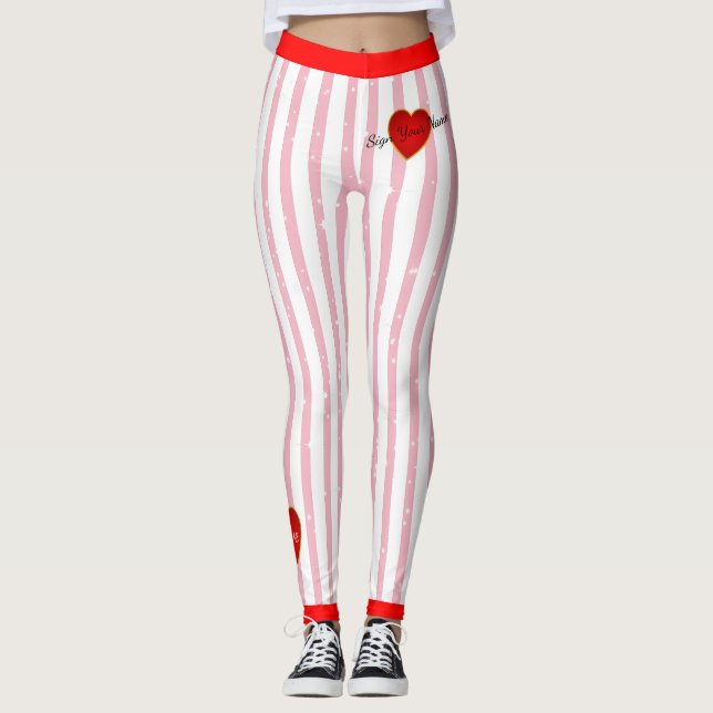 Leggings Pinstriped Signer Votre Nom Coeur (personnalisé).  (Devant)