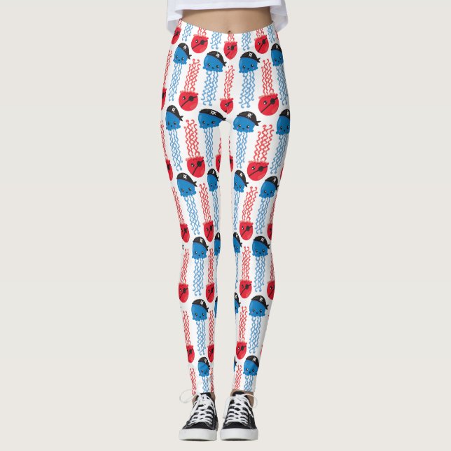 Leggings Pirate Jellyfish, Motif de méduses, Sea Animaux (Devant)