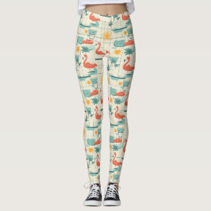 Leggings Piscine Rétro aux Flamants Roses Motif Estival (3)