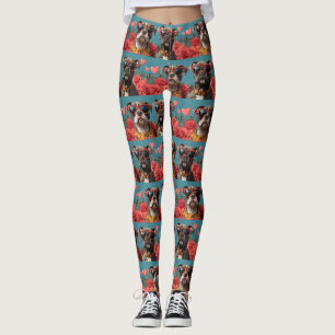 Leggings Pitbull au cœur Roses Saint-Valentin