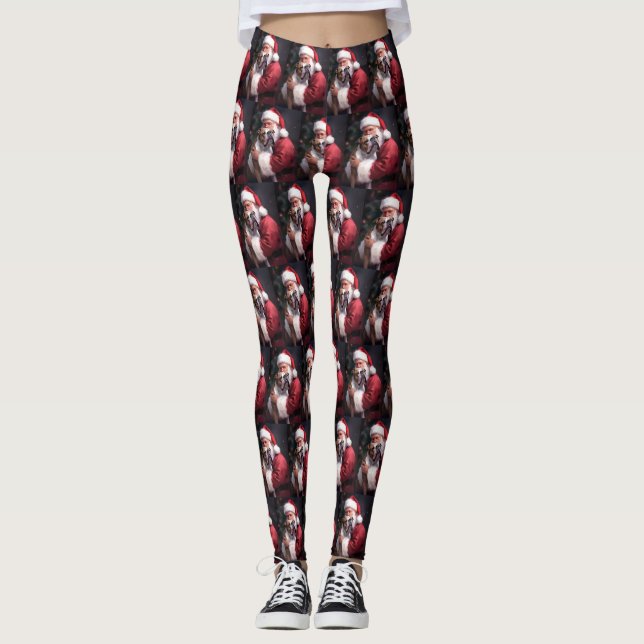 Leggings Pitbull avec Noël Festif du Père Noël (Devant)