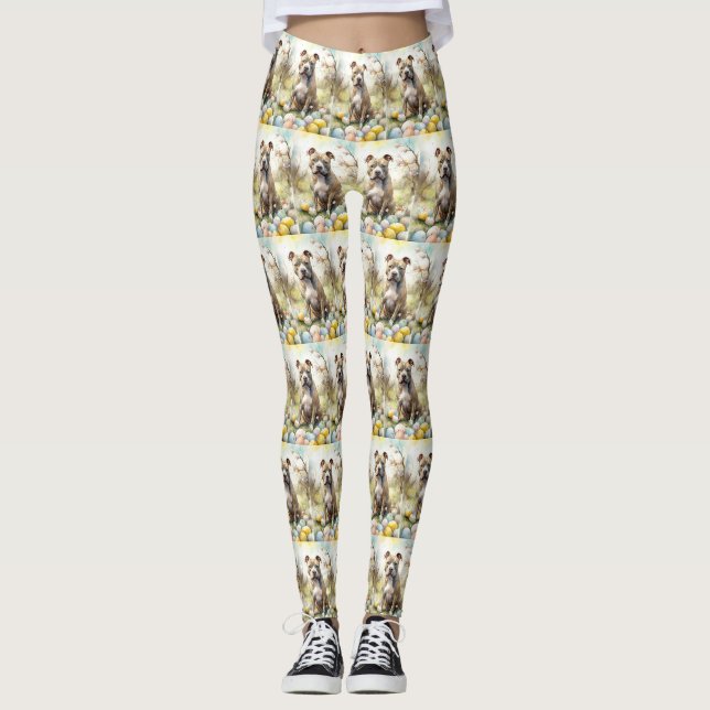 Leggings Pitbull Chien avec des oeufs de Pâques vacances (Devant)
