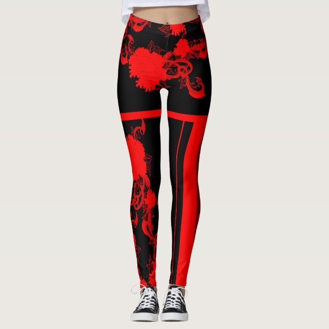 Leggings pivoine rouge (Devant)