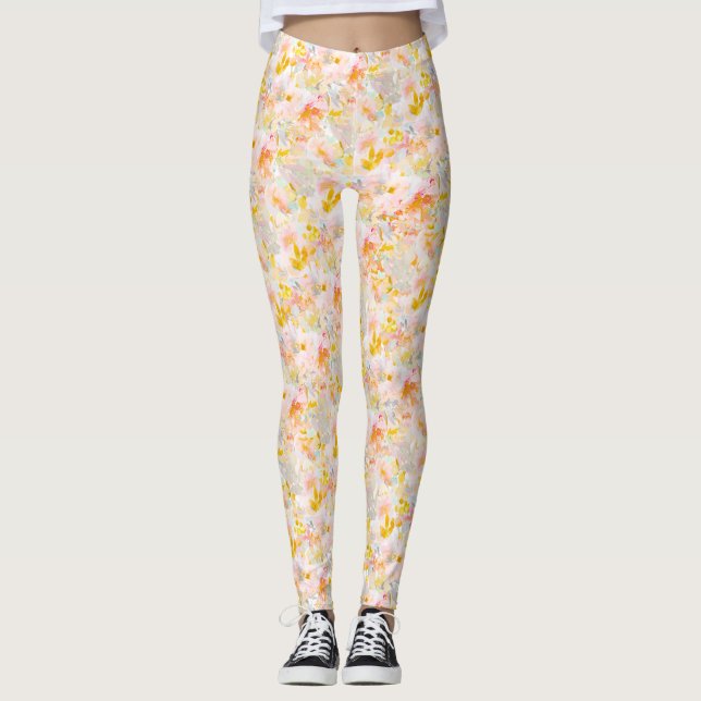 Leggings PixDezines H2 Fleurs de printemps Moutarde (Devant)