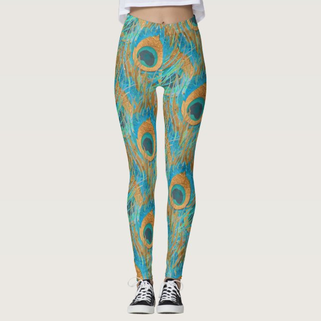Leggings PixDezines Handdrawn H2 Peacock/Cobalt/Aqua Blue (Devant)