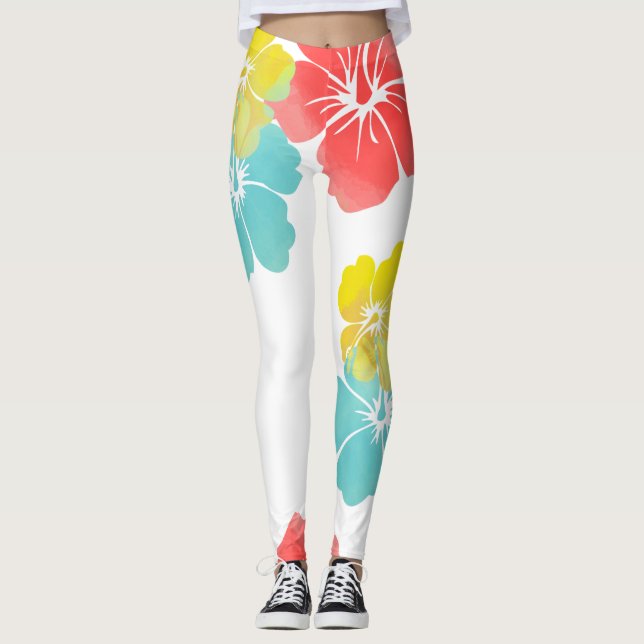Leggings PixDezines Hibiscus/Jaune/Orange/Aqua/do-it-yourse (Devant)